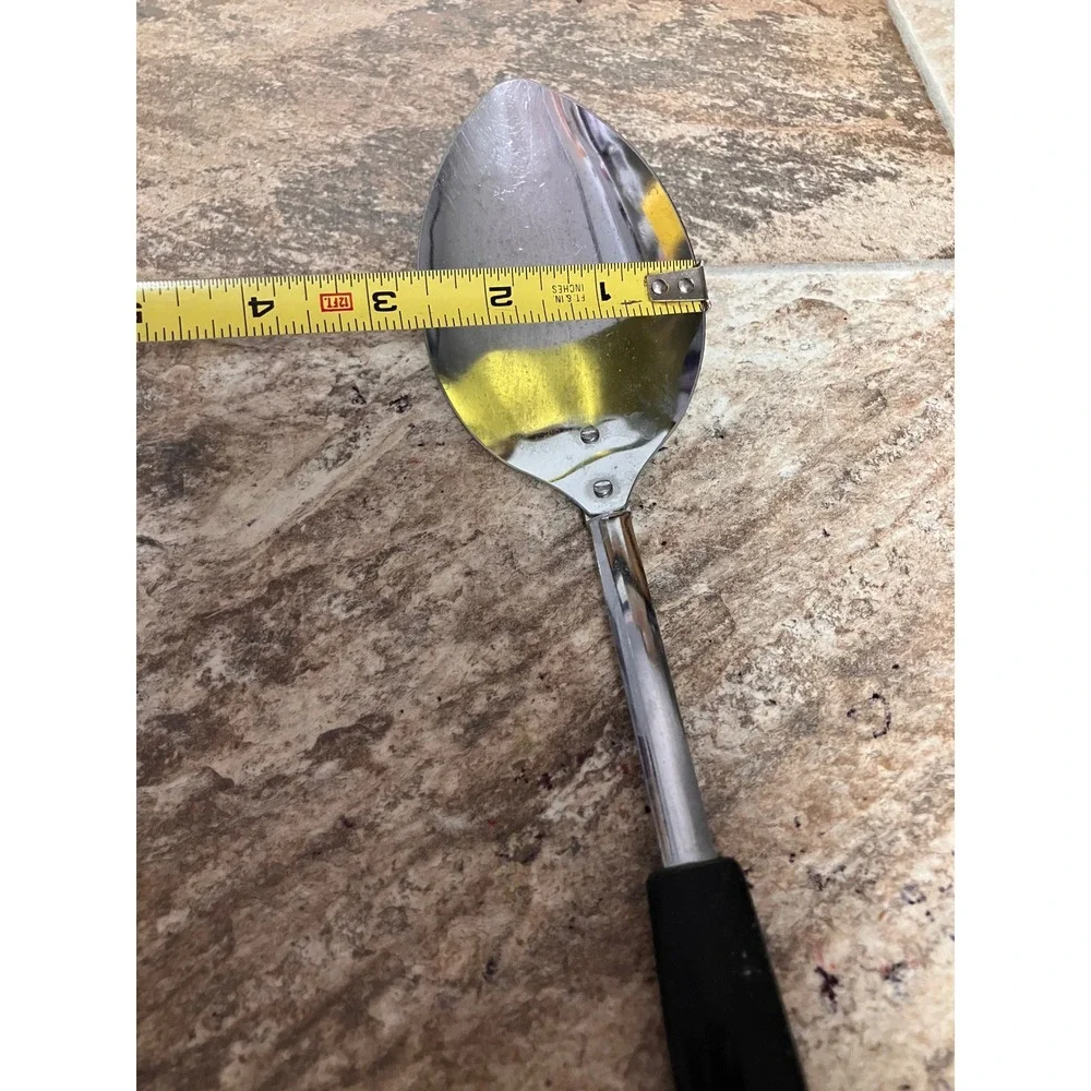 Vintage Japan Stainless Steel Serving Spoon Black Handle 11 Inch Mid Century